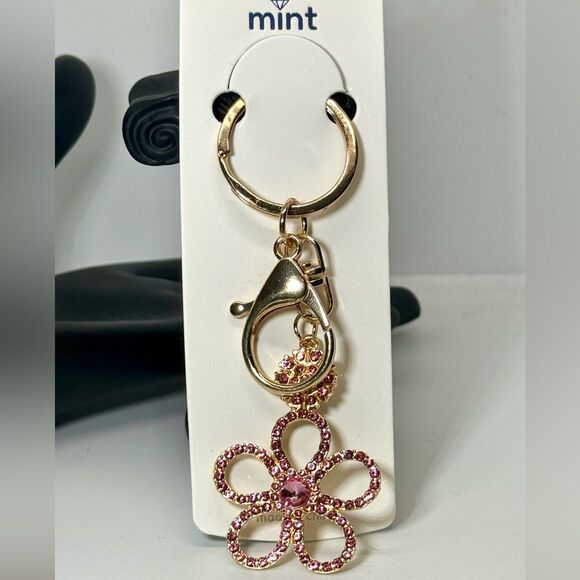 Crystal Flower Keychain Charm - Pink & Gold Accent - Picture 4 of 5